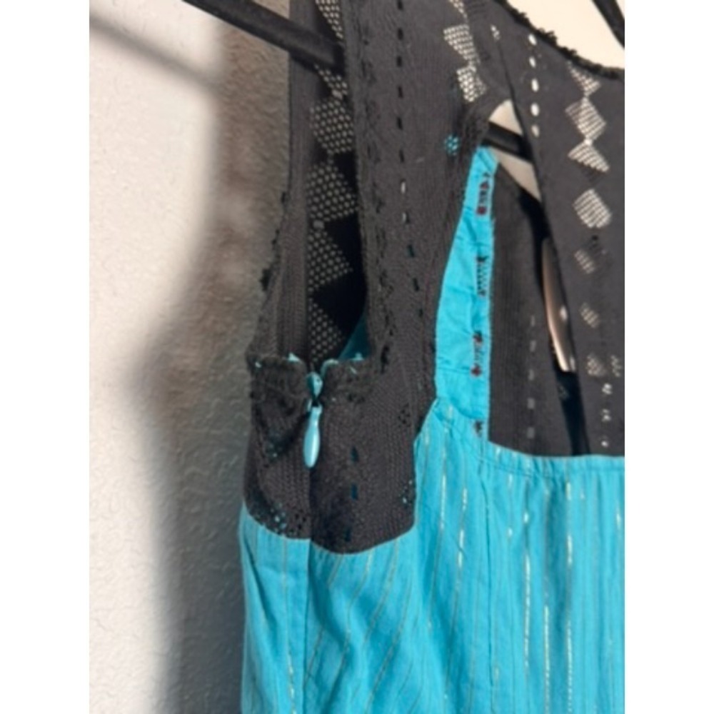 Free People Dress Women's Size 2 Turquoise Black Sleeveless Bohemian Whimsigoth‎ - Picture 5 of 16